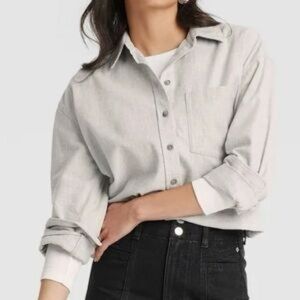 Gray Button-Up Shirt oversized women’s